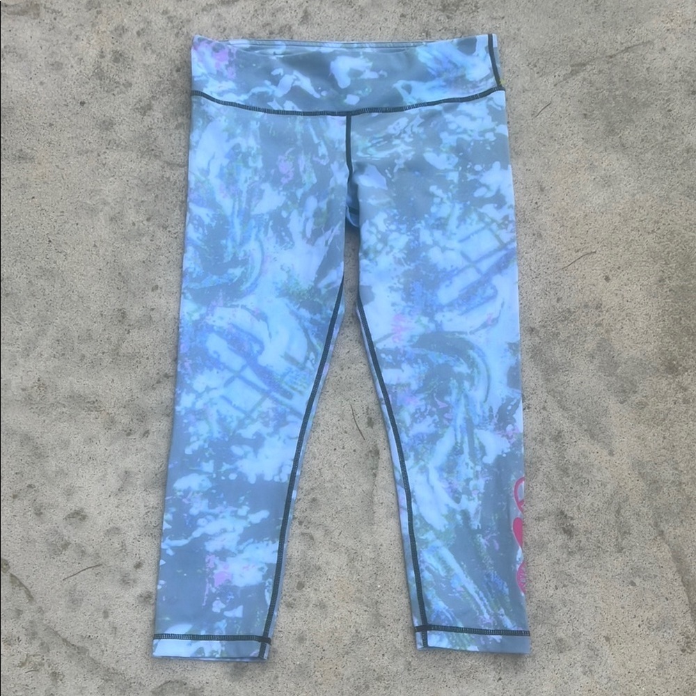 Soul Cycle Women's Grey Pink Tie Dye Peace Heart Sign Leggings Size L